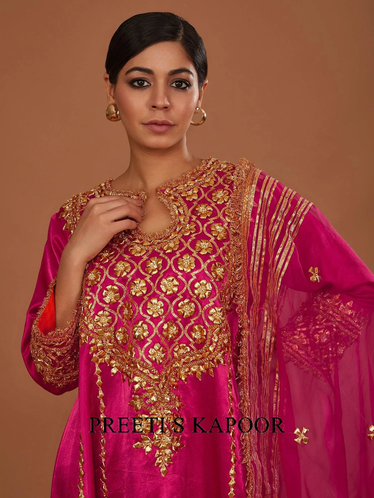 Royal Cerise Mashru Silk Hand Embellished Kurta Set - Preeti S Kapoor