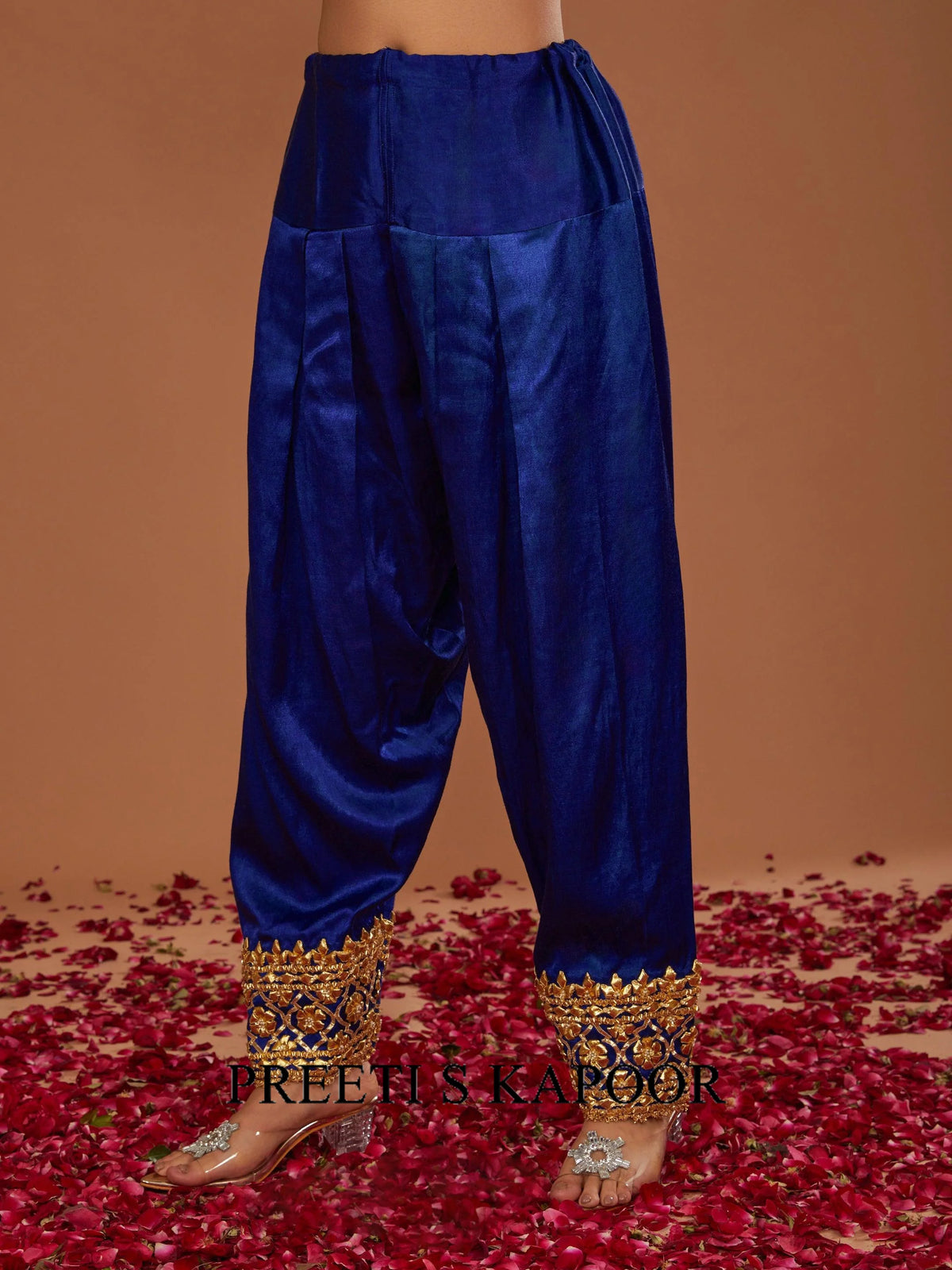 Navy blue mashru silk Hand Embellished Kurta Set - Preeti S Kapoor