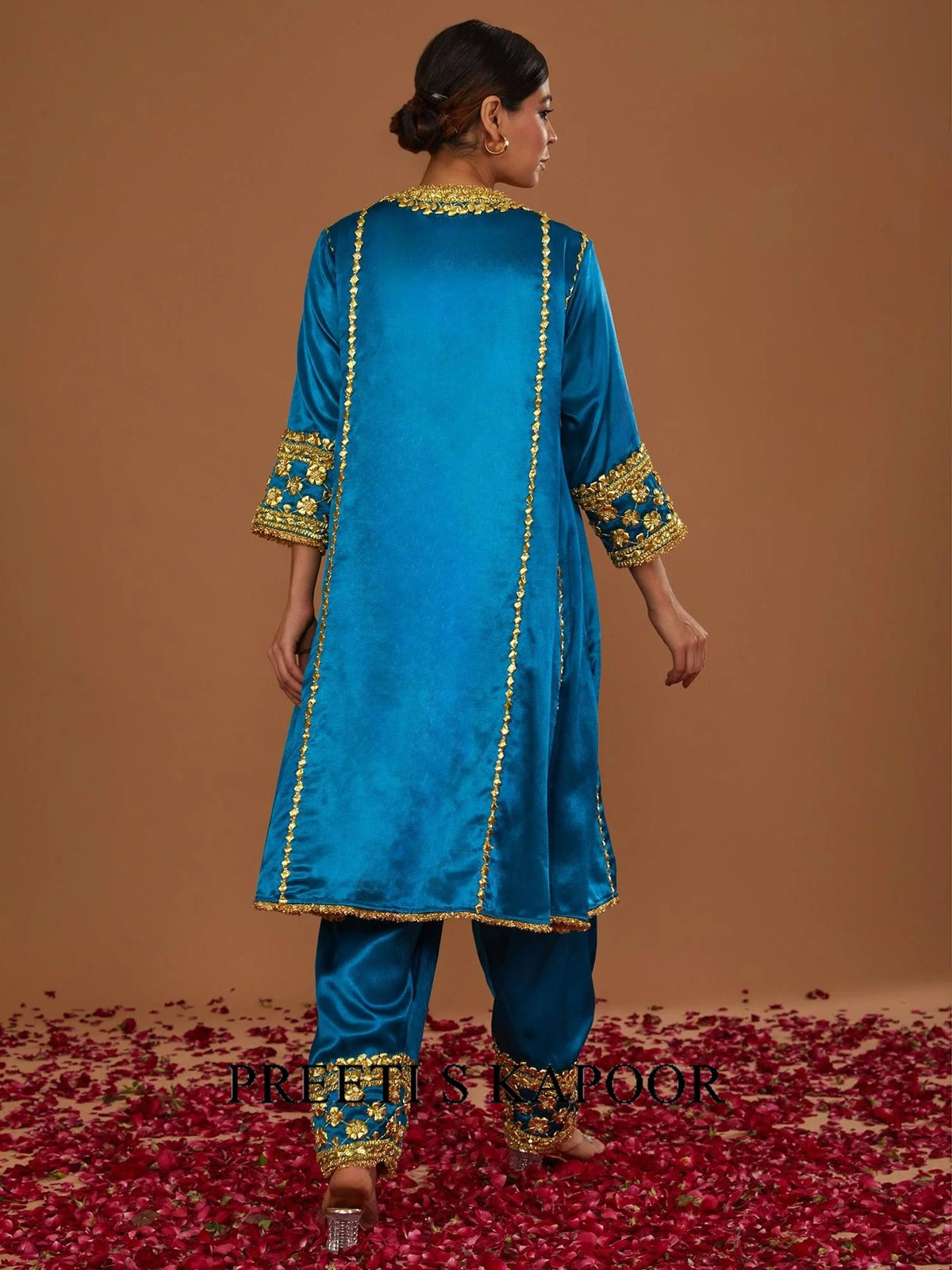 Turquoise Mashru Silk Hand Embellished Kurta Set - Preeti S Kapoor