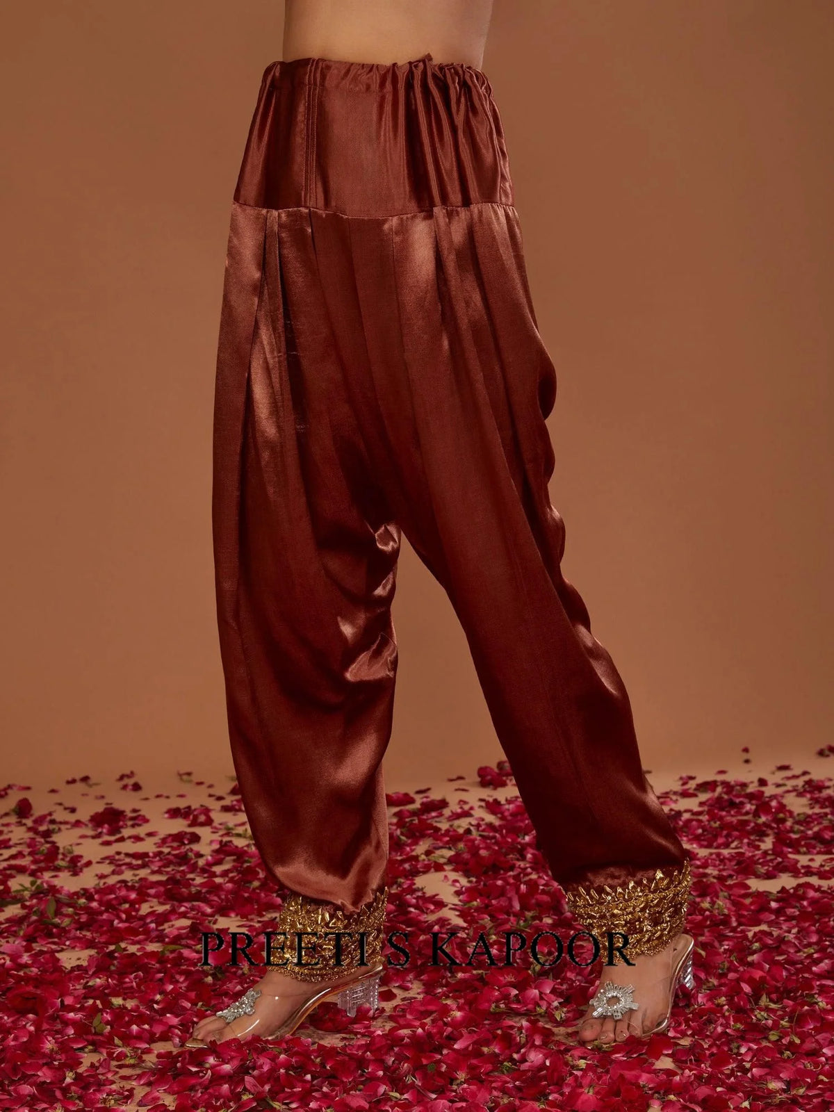 Chestnut Brown Mashru Silk Hand Embellished Kurta Set - Preeti S Kapoor