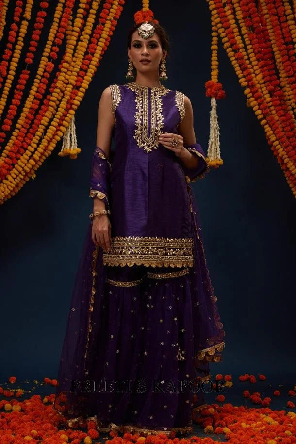 Purple Gotawork Embroidered Kurta Gharara Set - Preeti S Kapoor
