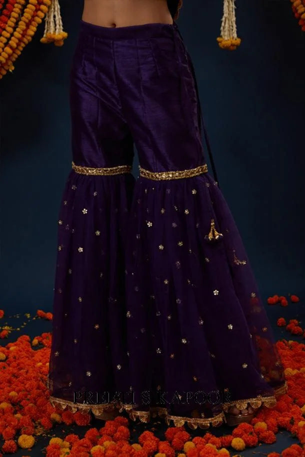 Purple Gotawork Embroidered Kurta Gharara Set - Preeti S Kapoor