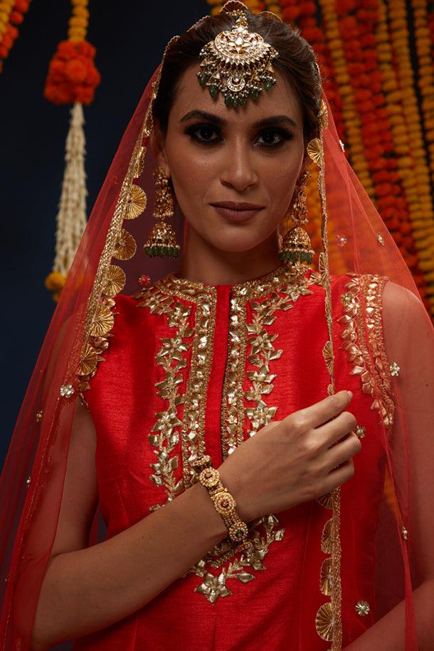 Red Gotawork Embroidered Kurta Gharara Set - Preeti s kapoor