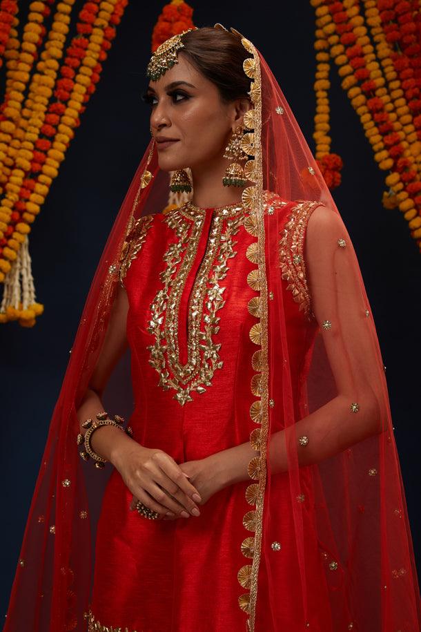Red Gotawork Embroidered Kurta Gharara Set - Preeti s kapoor