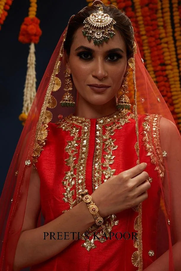 Red Gotawork Embroidered Kurta Gharara Set - Preeti S Kapoor
