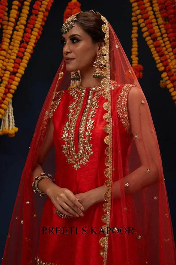 Red Gotawork Embroidered Kurta Gharara Set - Preeti S Kapoor
