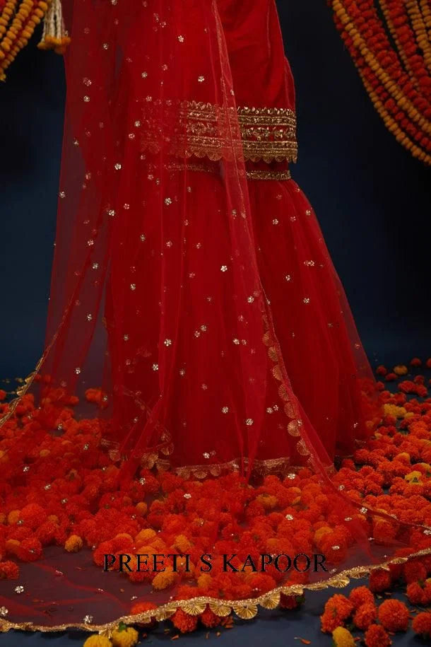 Red Gotawork Embroidered Kurta Gharara Set - Preeti S Kapoor
