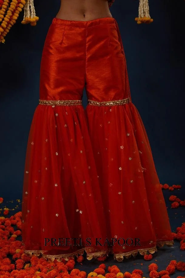 Red Gotawork Embroidered Kurta Gharara Set - Preeti S Kapoor