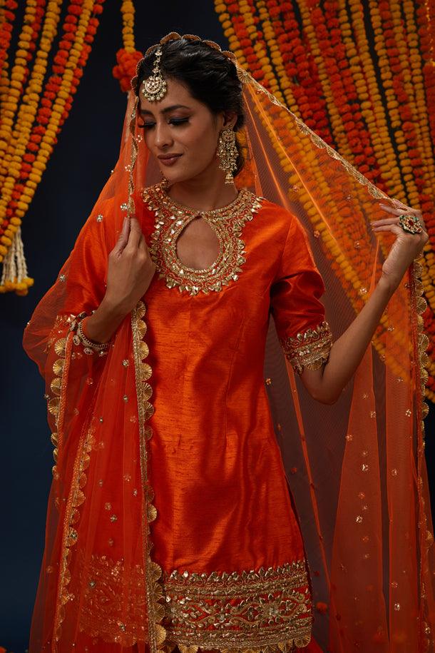 Rust Gotawork Embroidered Kurta Gharara Set - Preeti s kapoor