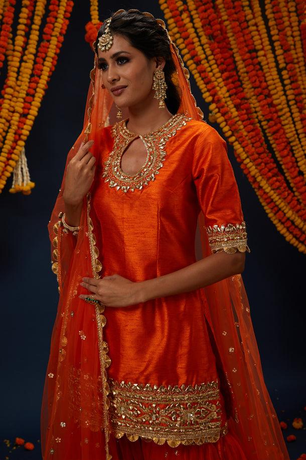 Rust Gotawork Embroidered Kurta Gharara Set - Preeti s kapoor