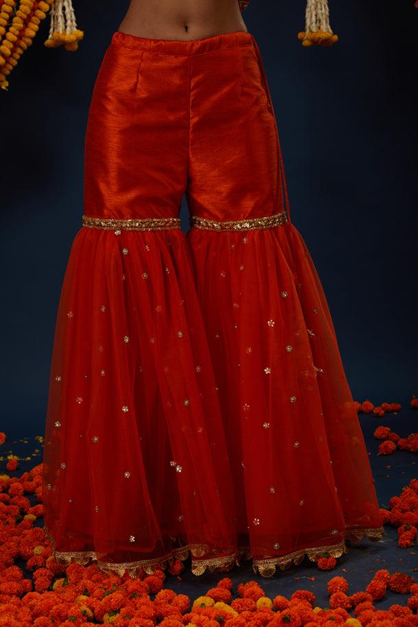 Rust Gotawork Embroidered Kurta Gharara Set - Preeti s kapoor