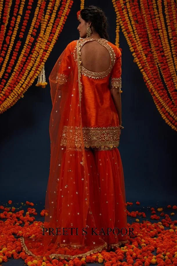 Rust Gotawork Embroidered Kurta Gharara Set - Preeti S Kapoor