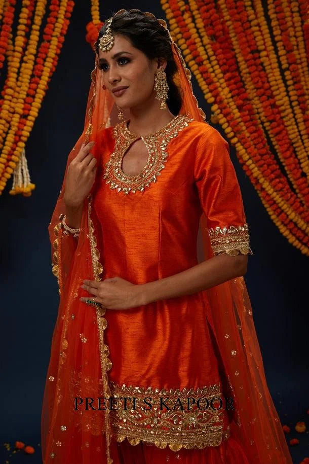 Rust Gotawork Embroidered Kurta Gharara Set - Preeti S Kapoor