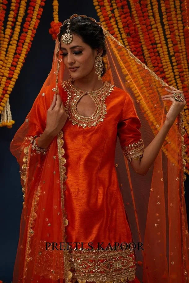 Rust Gotawork Embroidered Kurta Gharara Set - Preeti S Kapoor