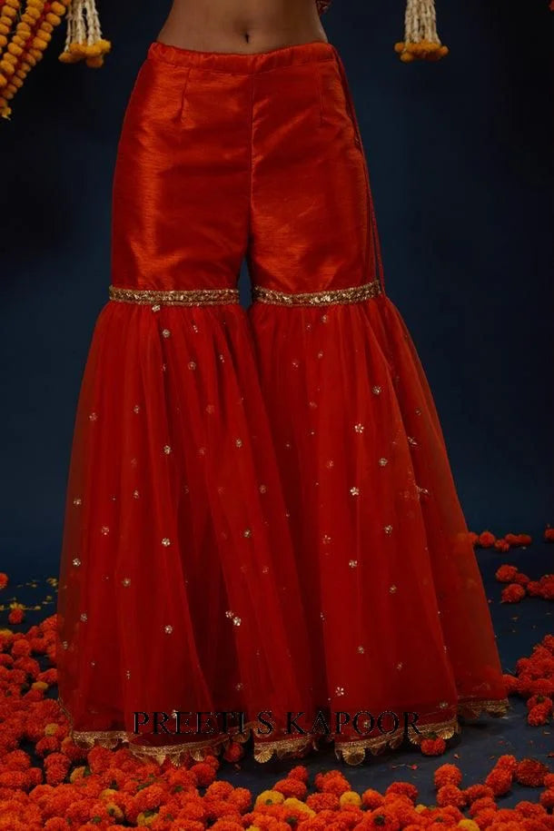 Rust Gotawork Embroidered Kurta Gharara Set - Preeti S Kapoor