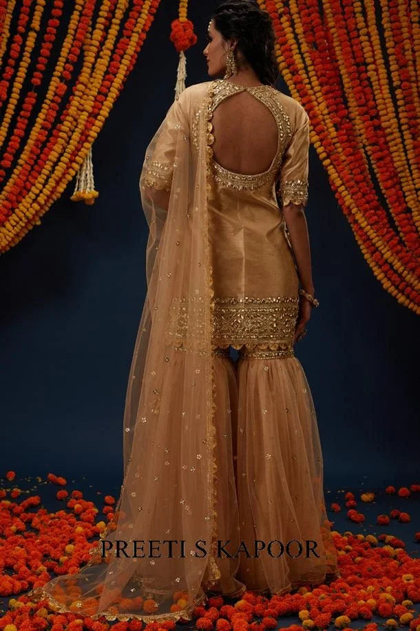 Beige Gotawork Embroidered Kurta Gharara Set - Preeti S Kapoor