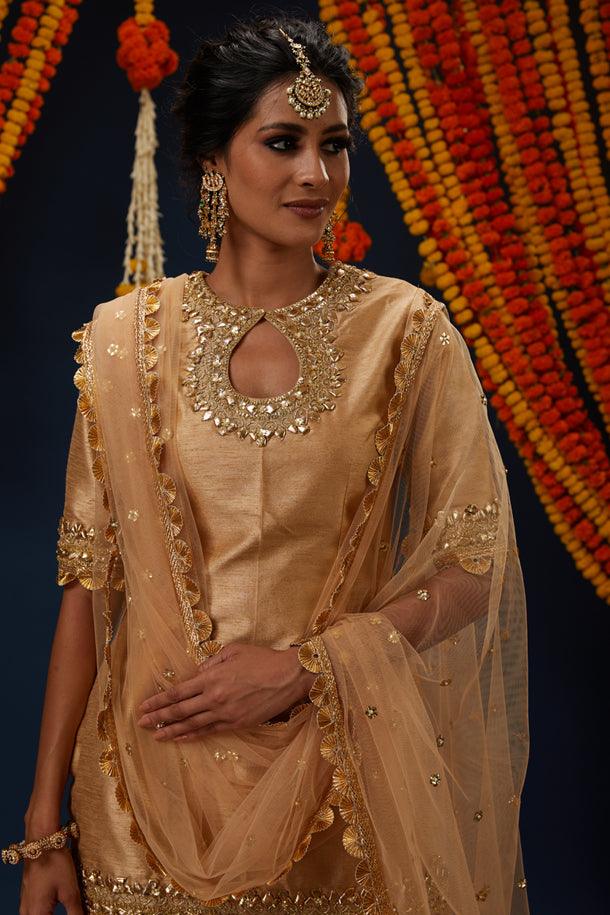Beige Gotawork Embroidered Kurta Gharara Set - Preeti s kapoor