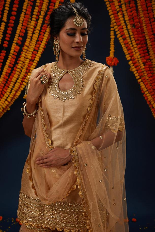 Beige Gotawork Embroidered Kurta Gharara Set - Preeti s kapoor