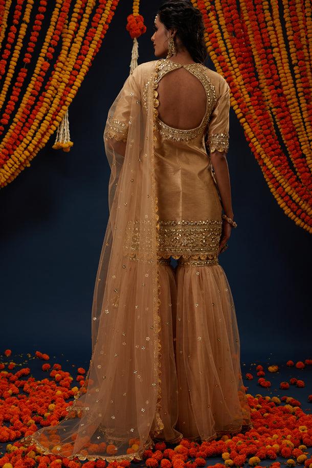 Beige Gotawork Embroidered Kurta Gharara Set - Preeti s kapoor