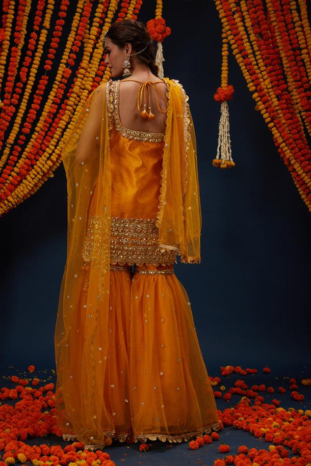 Bright Yellow Gotawork Embroidered Kurta Gharara Set - Preeti s kapoor