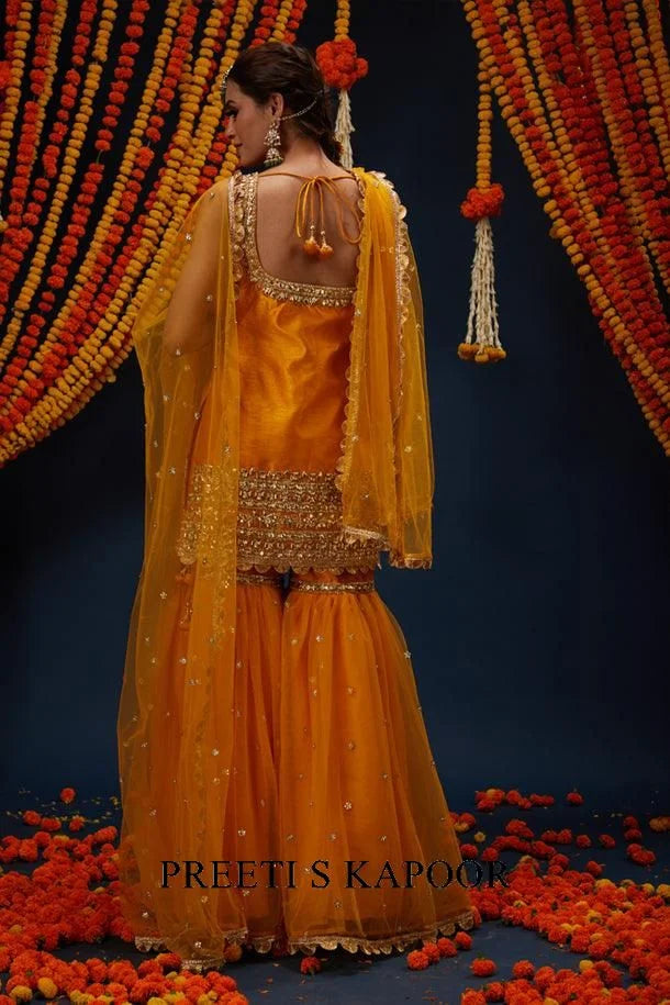 Bright Yellow Gotawork Embroidered Kurta Gharara Set - Preeti S Kapoor