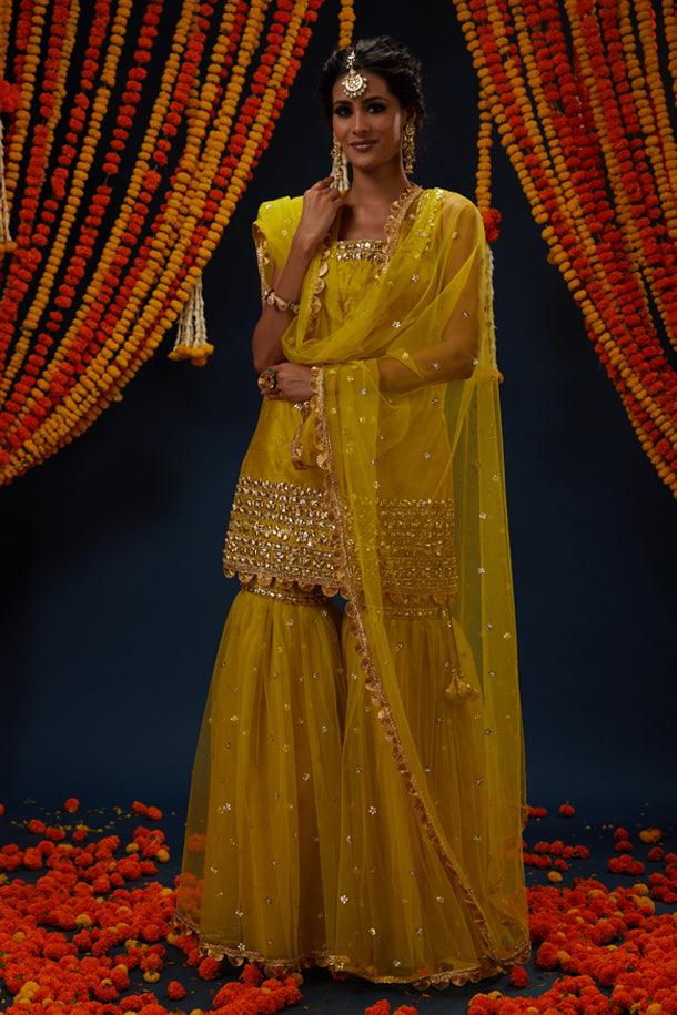 Heen Green Gotawork Embroidered Kurta Gharara Set - Preeti s kapoor
