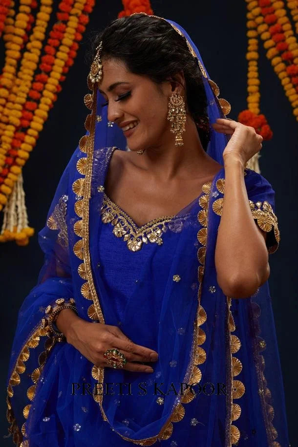 Electric Blue Gotawork Embroidered Kurta Gharara Set - Preeti S Kapoor