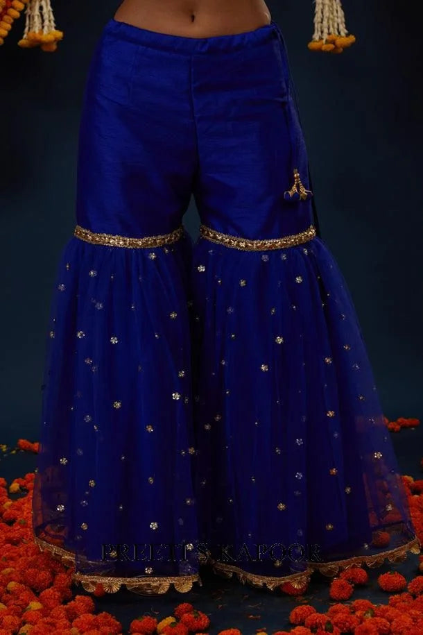Electric Blue Gotawork Embroidered Kurta Gharara Set - Preeti S Kapoor