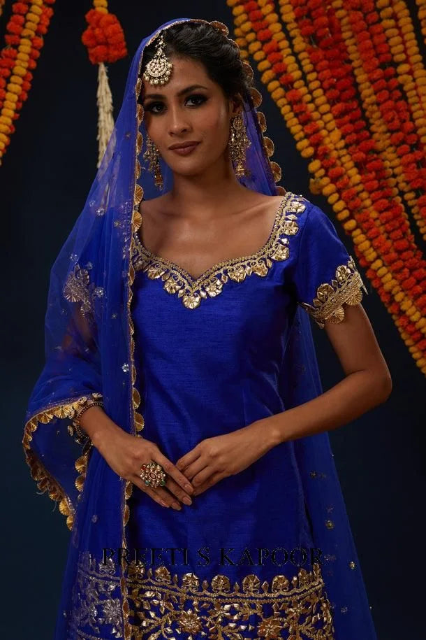 Electric Blue Gotawork Embroidered Kurta Gharara Set - Preeti S Kapoor