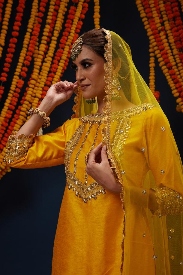 Cadmium Yellow Gotawork Embroidered Kurta Gharara Set - Preeti s kapoor