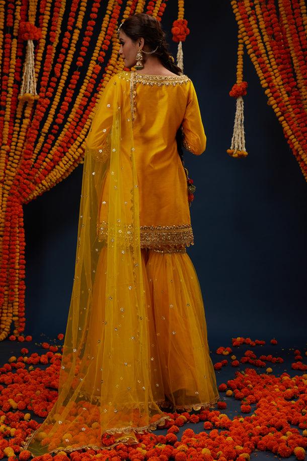 Cadmium Yellow Gotawork Embroidered Kurta Gharara Set - Preeti s kapoor
