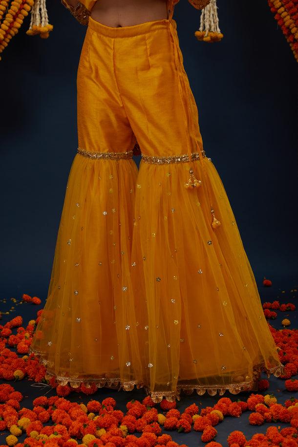 Cadmium Yellow Gotawork Embroidered Kurta Gharara Set - Preeti s kapoor