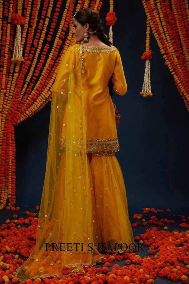 Cadmium Yellow Gotawork Embroidered Kurta Gharara Set - Preeti S Kapoor
