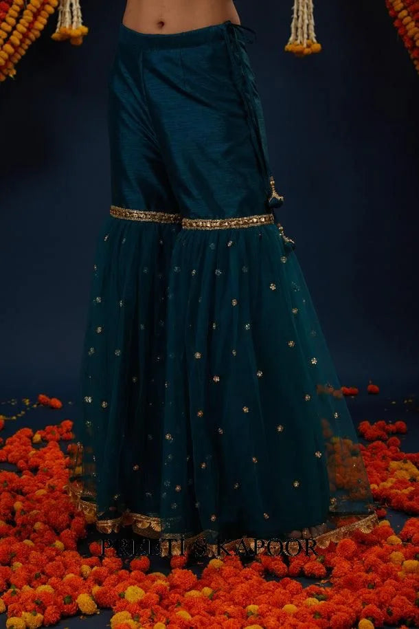 Bottle Green Gotawork Embroidered Kurta Gharara Set - Preeti S Kapoor