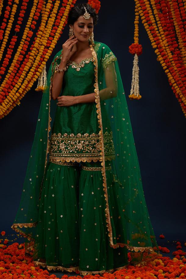 Dark Mint Green Gotapatti With Sequence & Pearl Embroidered Anarkali Set - Preeti s kapoor