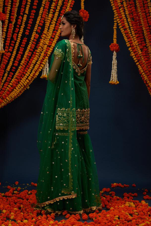 Dark Mint Green Gotapatti With Sequence & Pearl Embroidered Anarkali Set - Preeti s kapoor