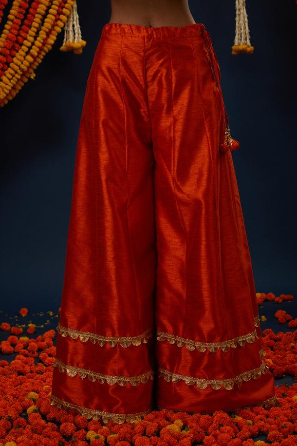 Rust Gotawork Embroidered Kurta Sharara Set - Preeti s kapoor
