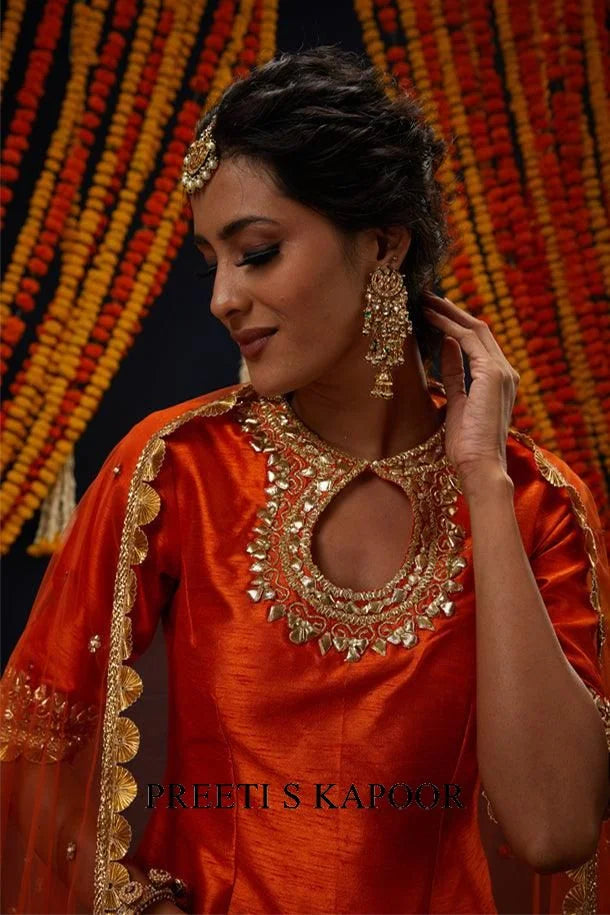 Rust Gotawork Embroidered Kurta Sharara Set - Preeti S Kapoor