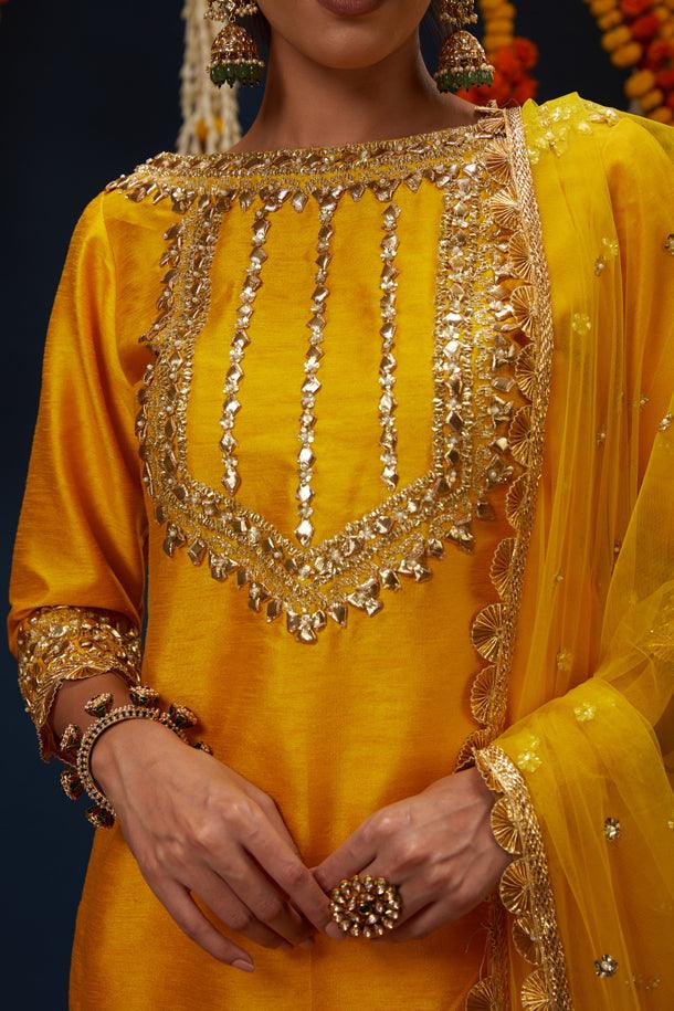 Cadmium Yellow Gotawork Embroidered Kurta Sharara Set - Preeti s kapoor