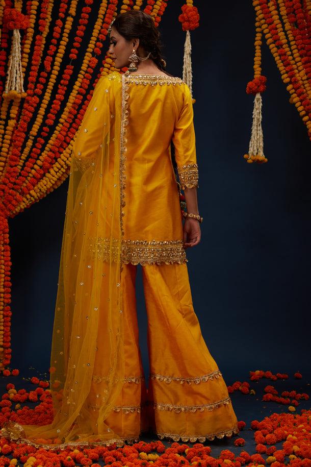 Cadmium Yellow Gotawork Embroidered Kurta Sharara Set - Preeti s kapoor