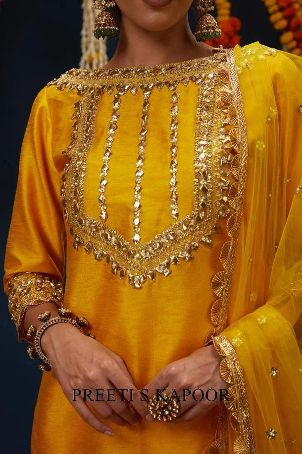 Cadmium Yellow Gotawork Embroidered Kurta Sharara Set - Preeti S Kapoor