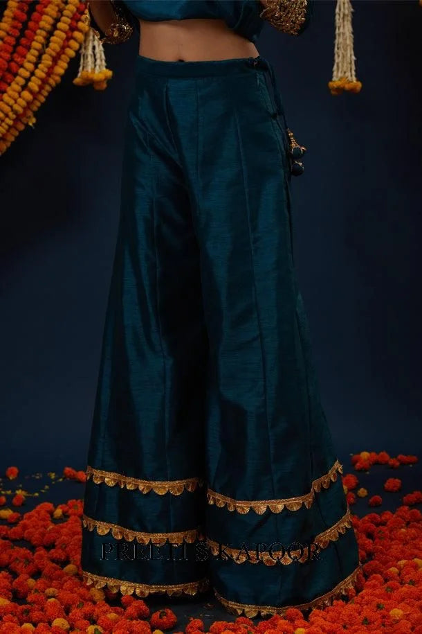 Bottle Green Gotawork Embroidered Kurta Sharara Set - Preeti S Kapoor