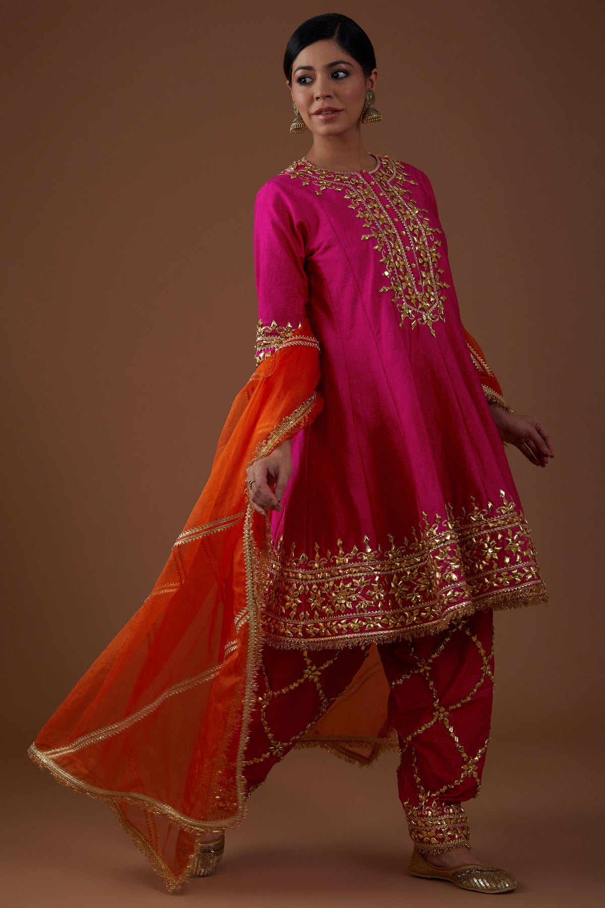 vivid berry hued dupion silk Short Anarkali salwar set - Preeti s kapoor