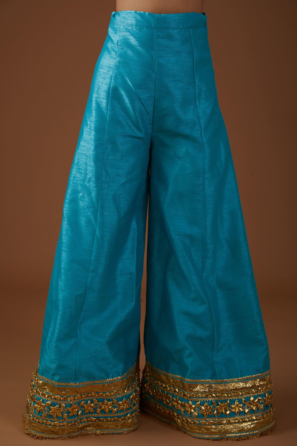 A Teal Serenade hued dupion silk Aline Kurta farsha set - Preeti s kapoor