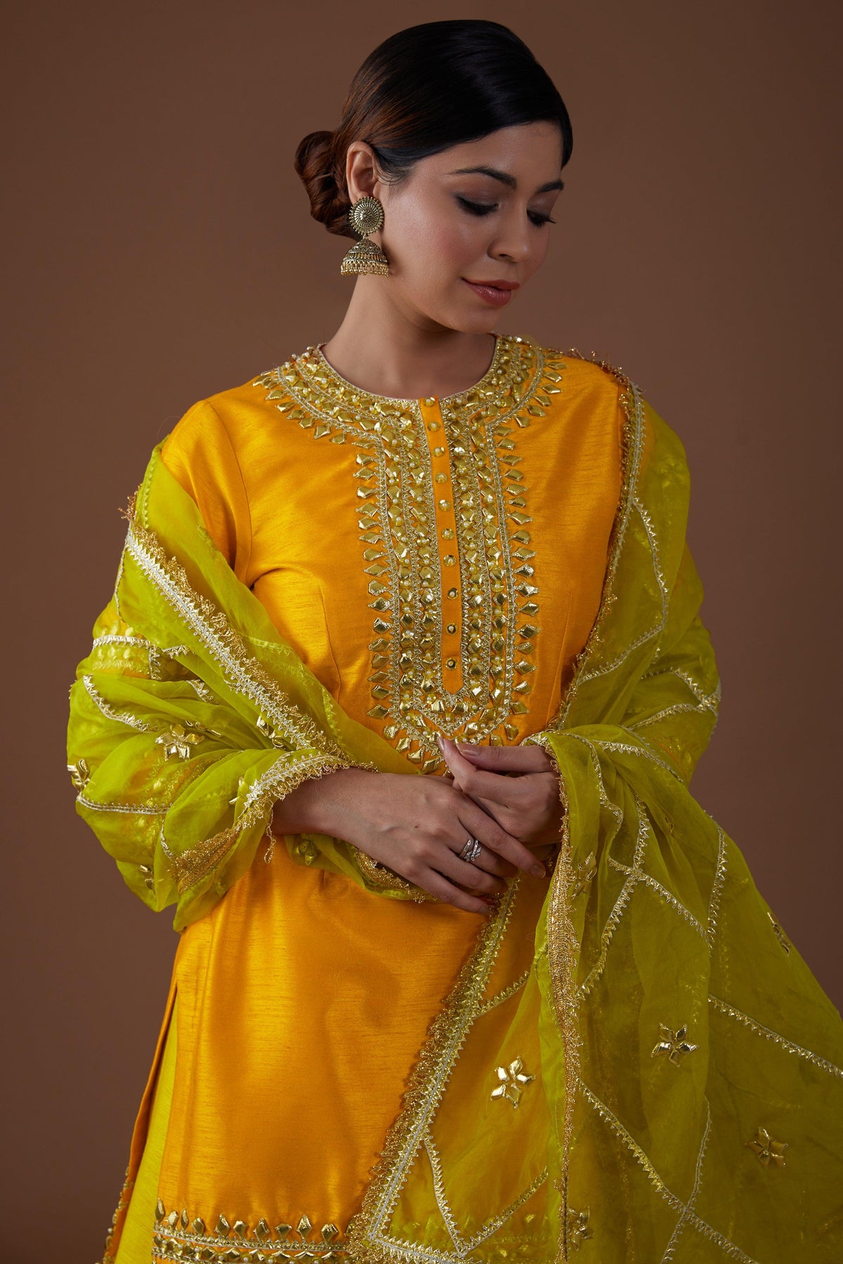 Amber glow hued dupion silk Kurta sharara set - Preeti s kapoor