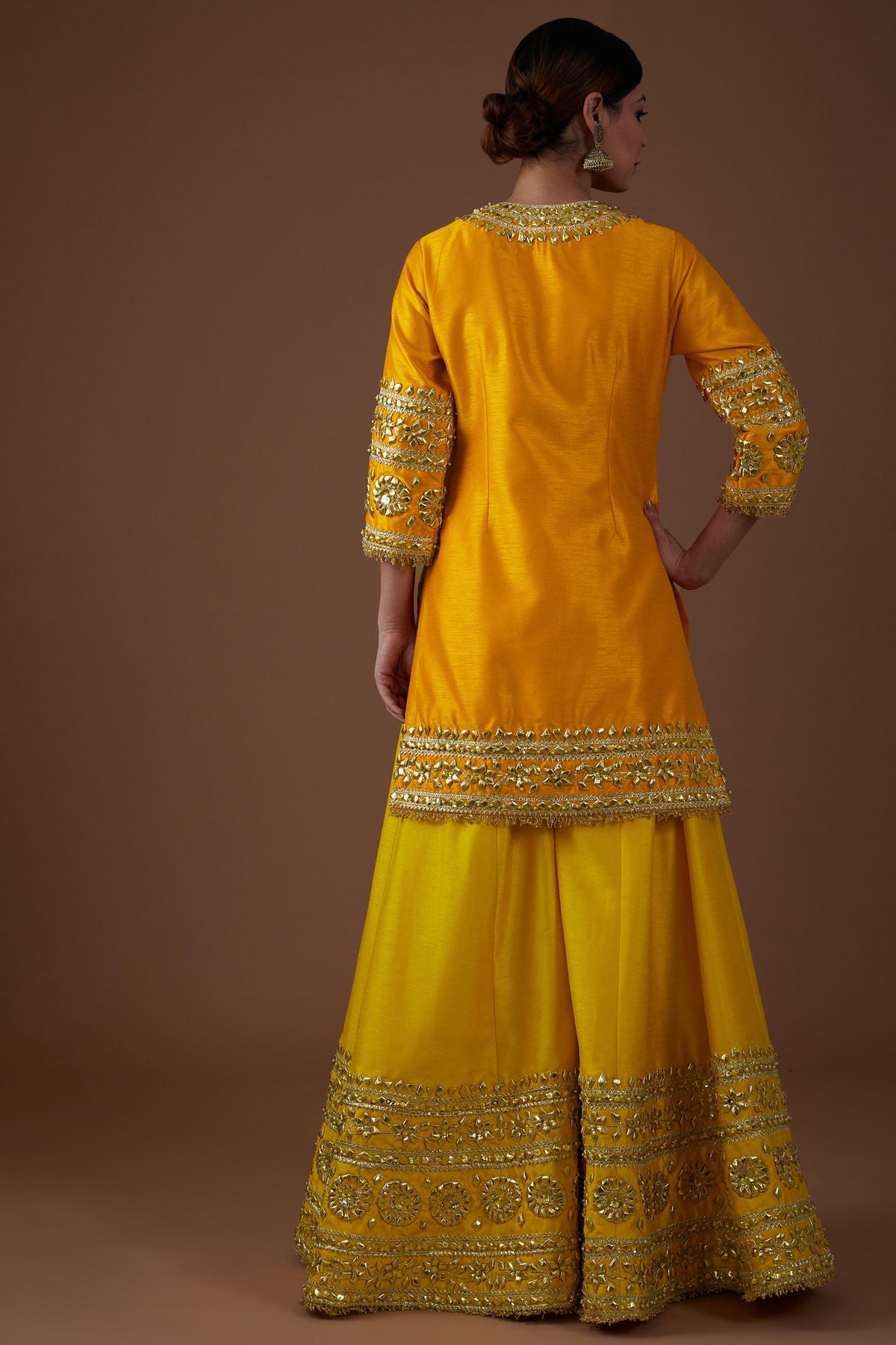 Amber glow hued dupion silk Kurta sharara set - Preeti s kapoor