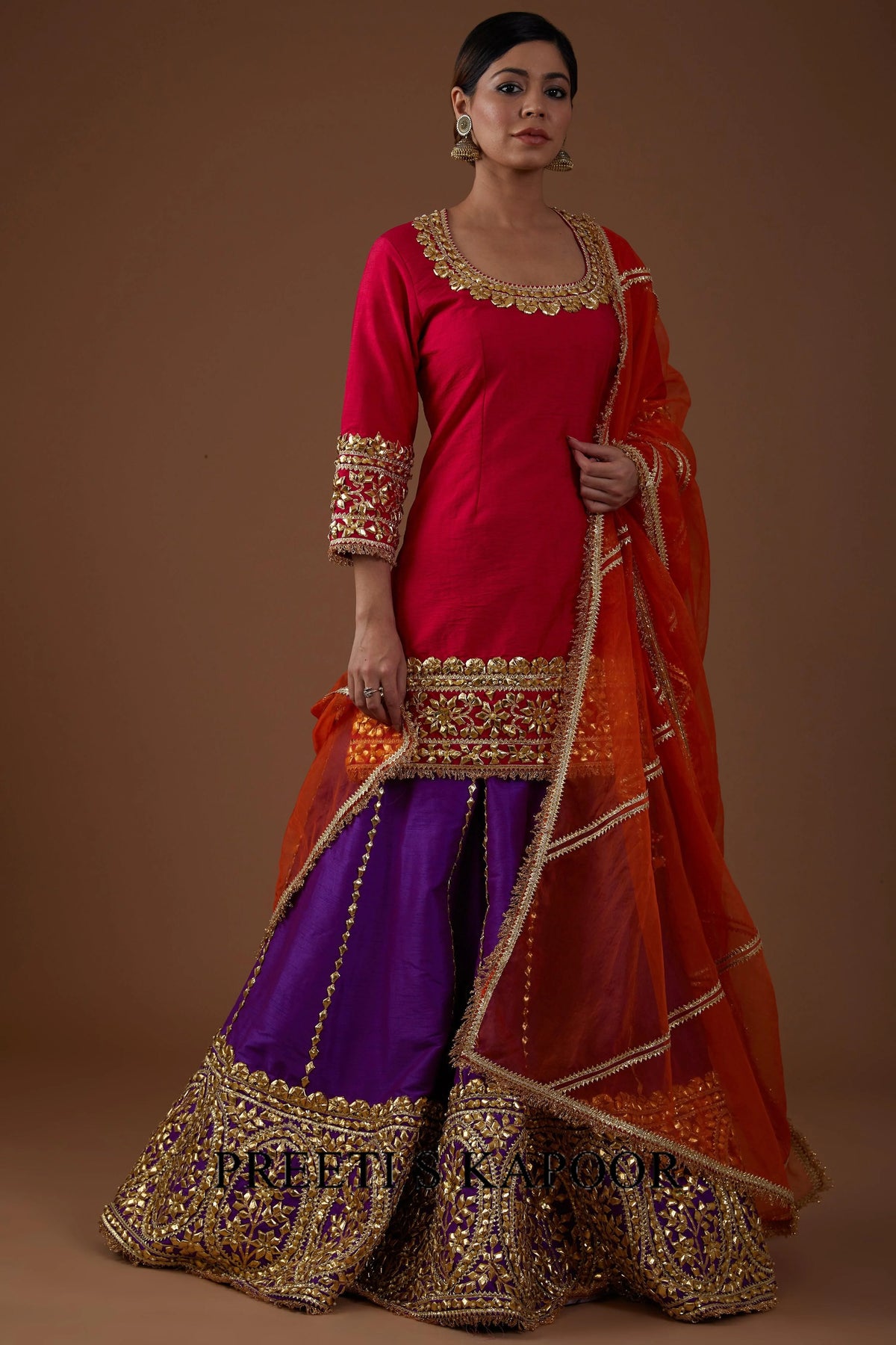 Vivid berry hued dupion silk Kurta and Lehenga set - Preeti S Kapoor