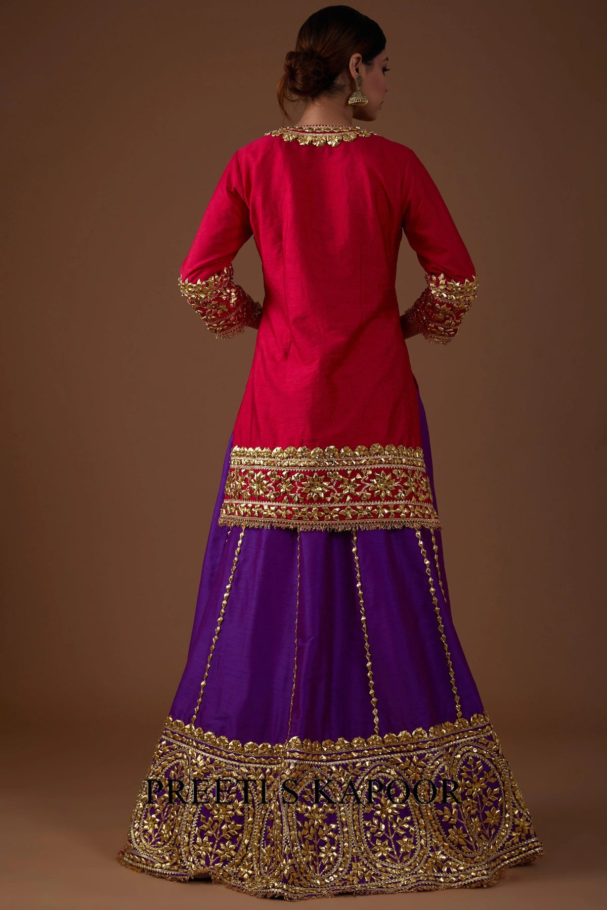 Vivid berry hued dupion silk Kurta and Lehenga set - Preeti S Kapoor