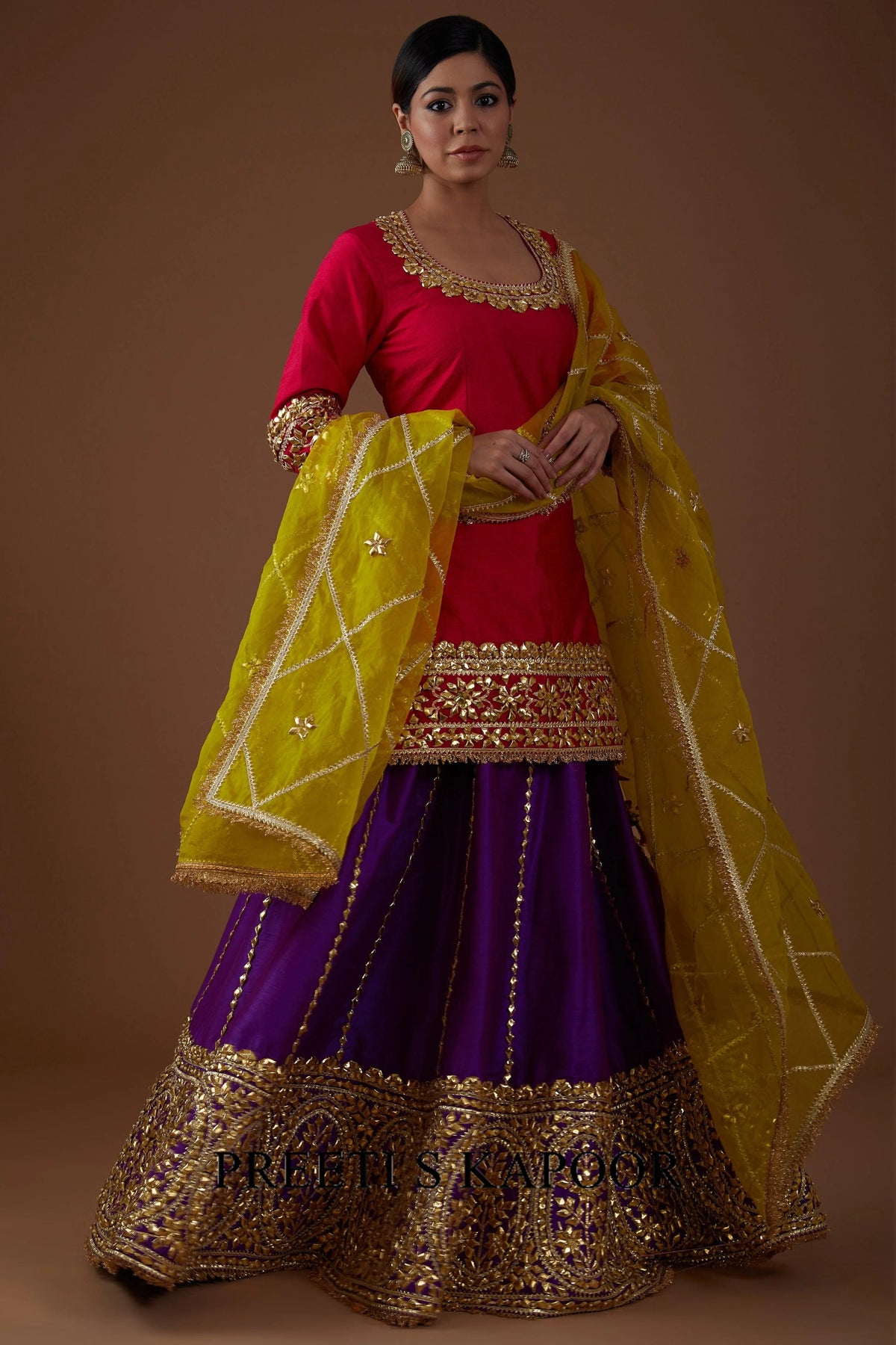 Vivid berry hued dupion silk Kurta and lehenga set - Preeti S Kapoor