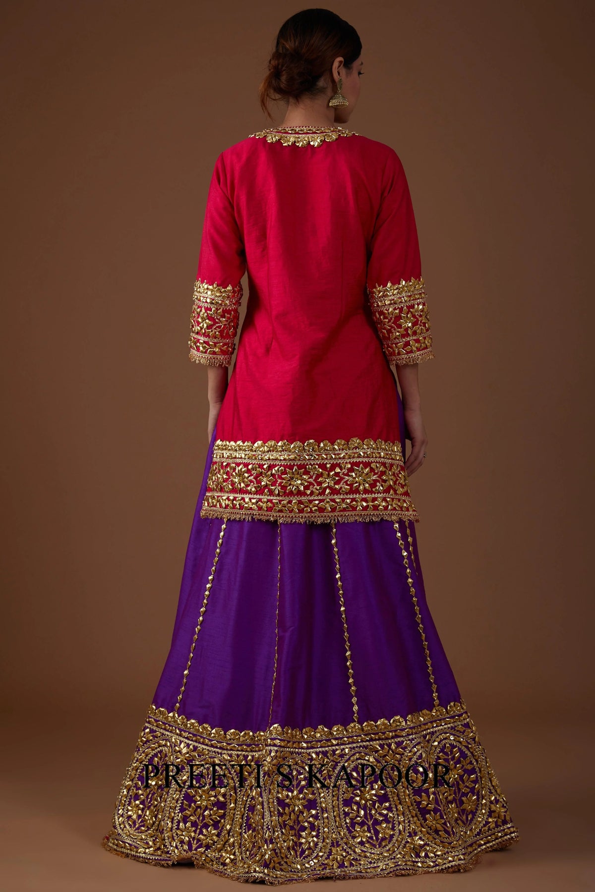 Vivid berry hued dupion silk Kurta and lehenga set - Preeti S Kapoor